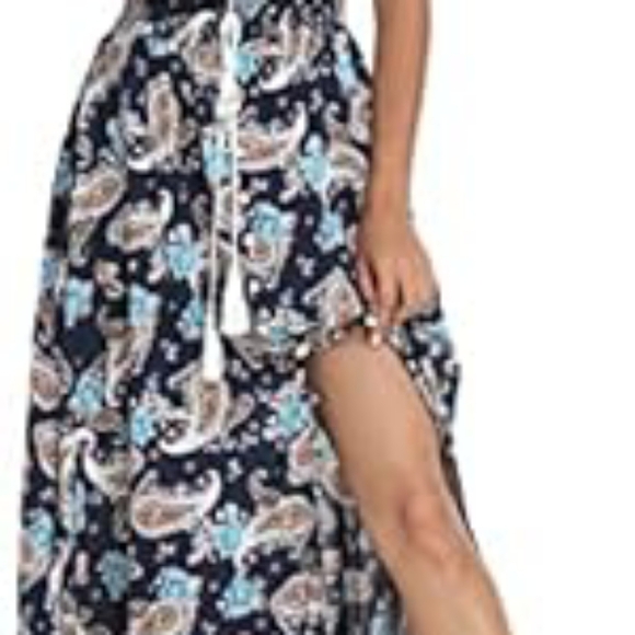 Blue Paisley Print BOHO Cottagecore Maxi Dress Tassle Tie - Picture 3 of 9